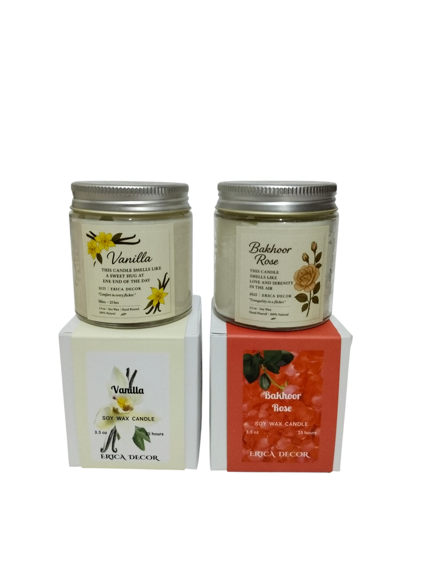 Bakhoor Rose & Vanilla Candle Duo – Romantic Floral & Sweet Set | Erica Decor