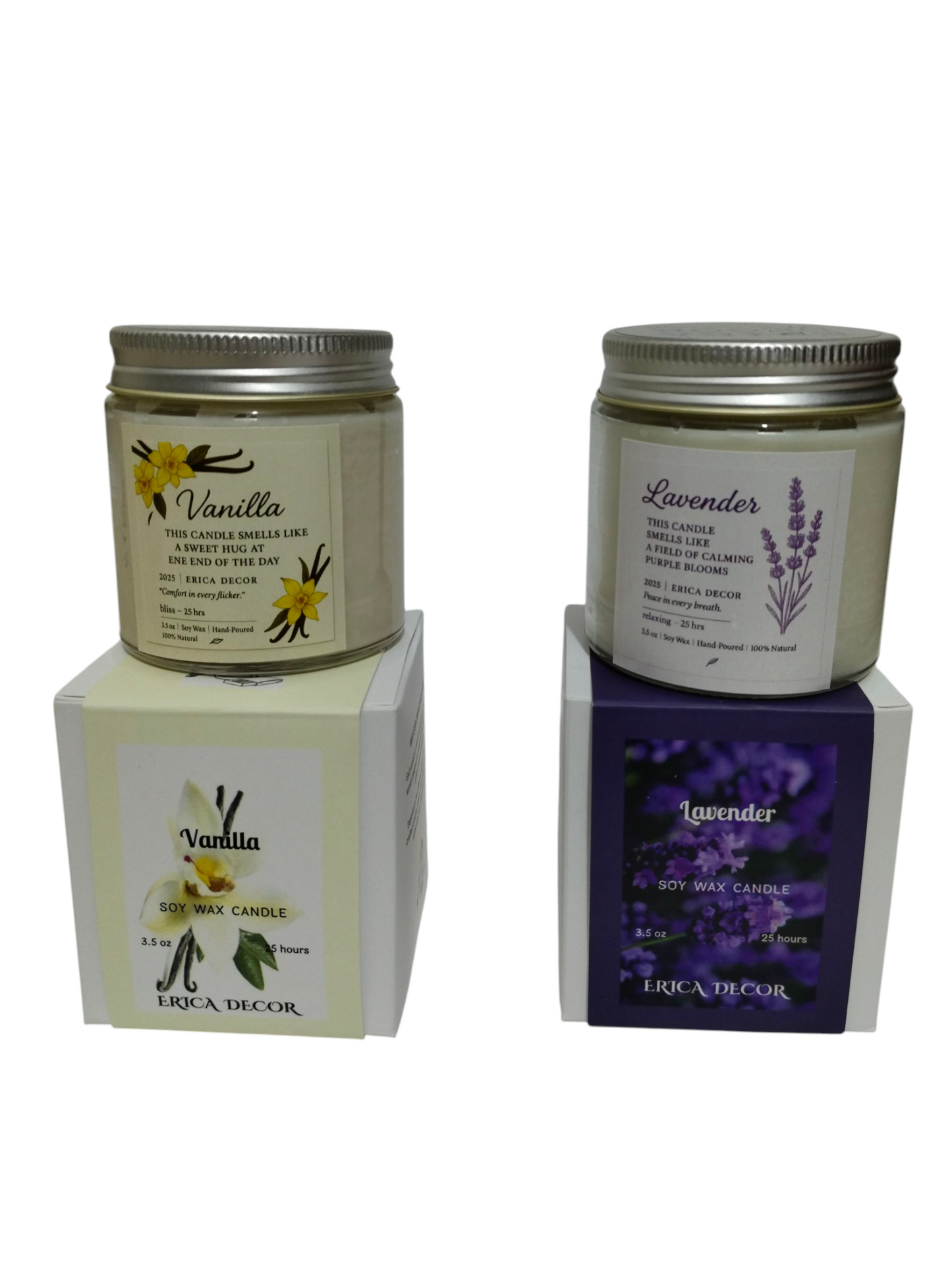 Lavender & Vanilla Candle Duo – Calm & Cozy Scented Combo | Erica Decor