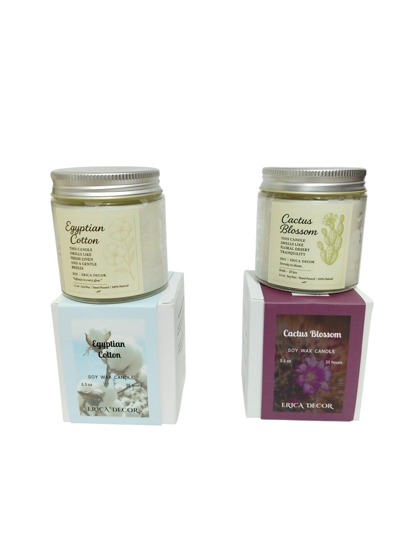 Cactus Blossom & Egyptian Cotton Candle Duo – Fresh Aroma Pair | Erica Decor