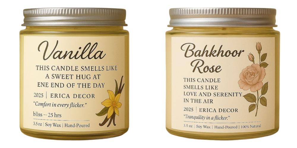 Bakhoor Rose & Vanilla Candle Duo – Romantic Floral & Sweet Set | Erica Decor