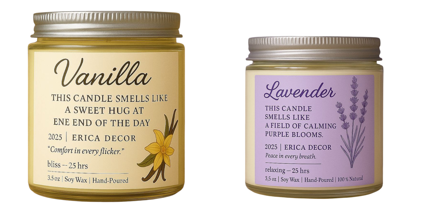 Lavender & Vanilla Candle Duo – Calm & Cozy Scented Combo | Erica Decor