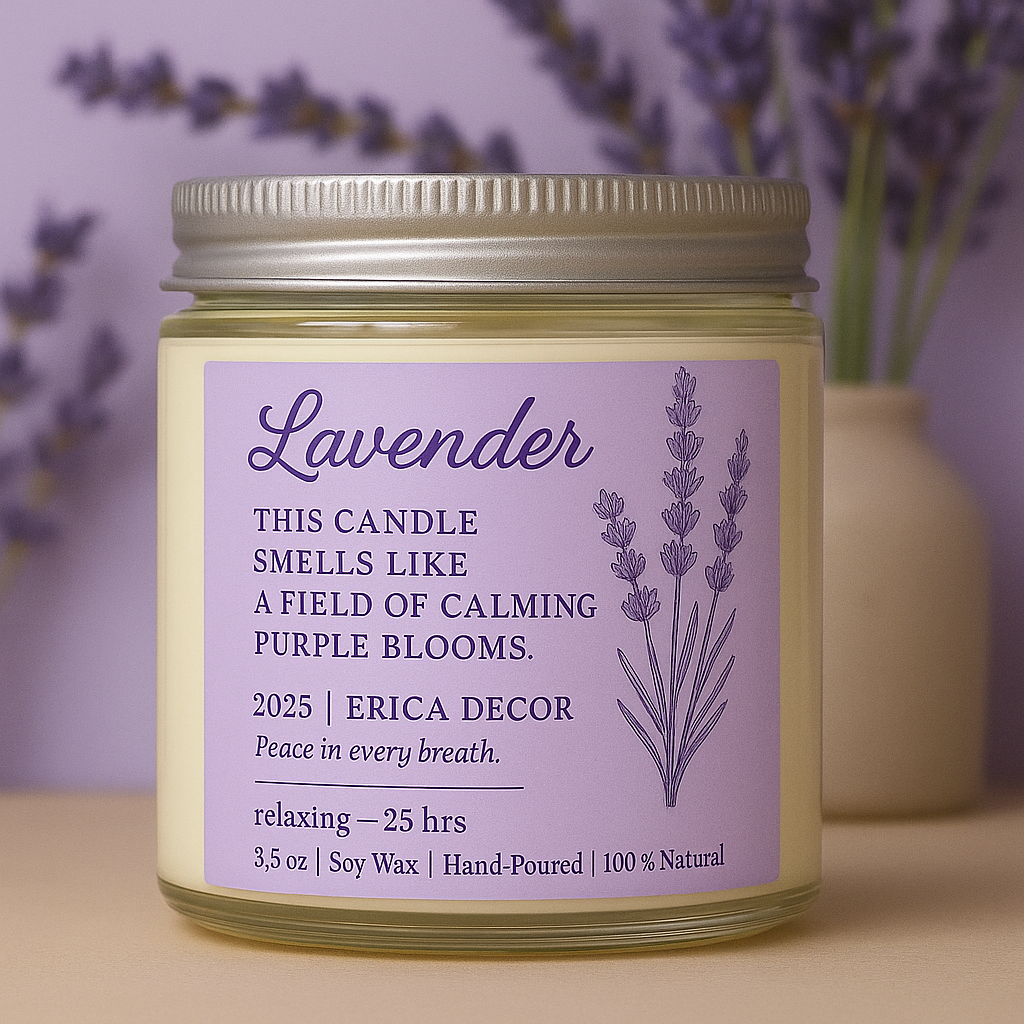 Lavender Soy Candle – Calming Floral Aroma | Erica Decor