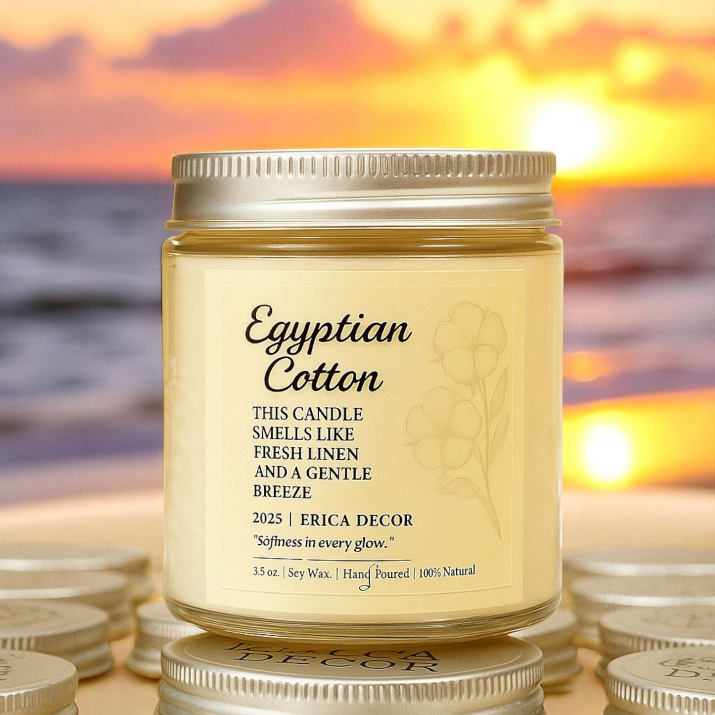 Egyptian Cotton Soy Candle – Clean & Crisp Linen Scent | Erica Decor