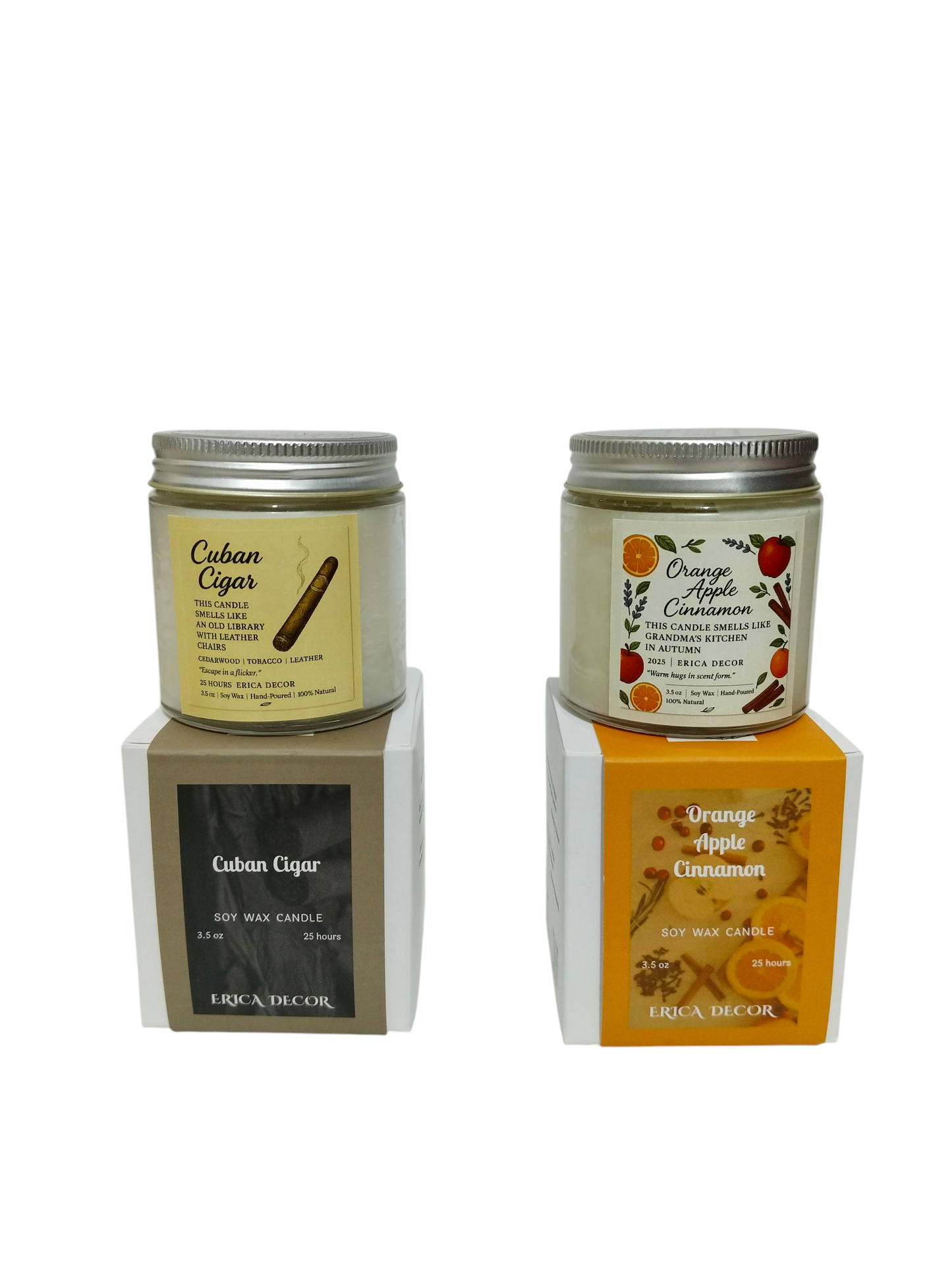 Cuban Cigar & Orange Apple Cinnamon Candle Set – Bold & Spicy Duo | Erica Decor