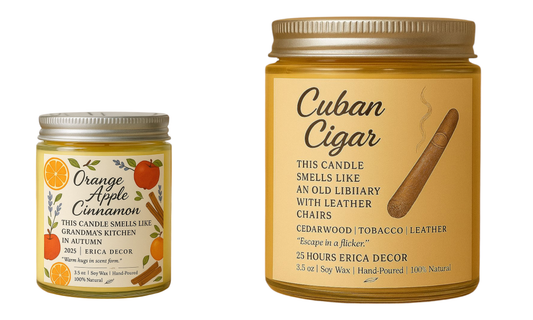 Cuban Cigar & Orange Apple Cinnamon Candle Set – Bold & Spicy Duo | Erica Decor
