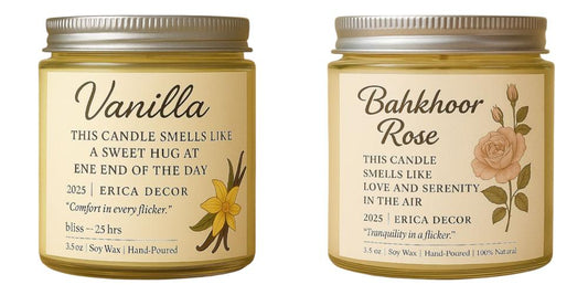 Bakhoor Rose & Vanilla Candle Duo – Romantic Floral & Sweet Set | Erica Decor